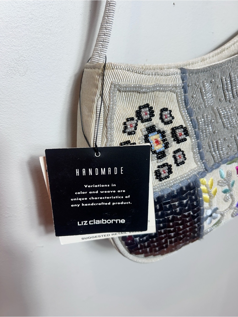 Liz Claiborne Silver Multi Beaded Patchwork Shoulder Bag - Picture 4 of 5